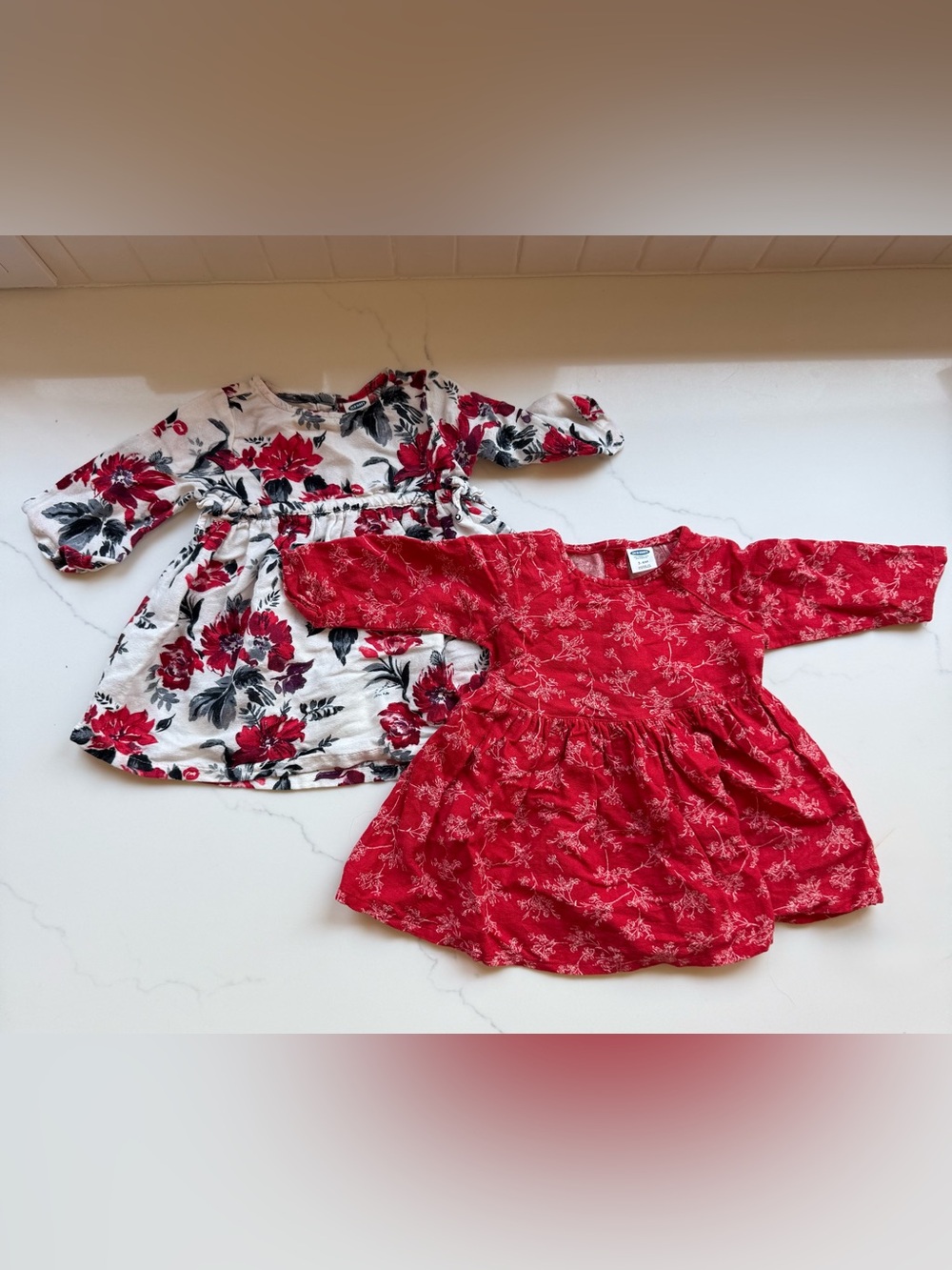 Old Navy Red Floral and White Floral Mix Long-Sleeve Girls Dresses